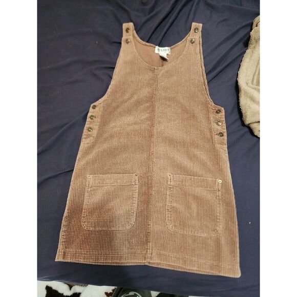 Vintage Corduroy Overall Dress Metal‎ Stud Button Women's Medium Instant Action - Picture 1 of 5